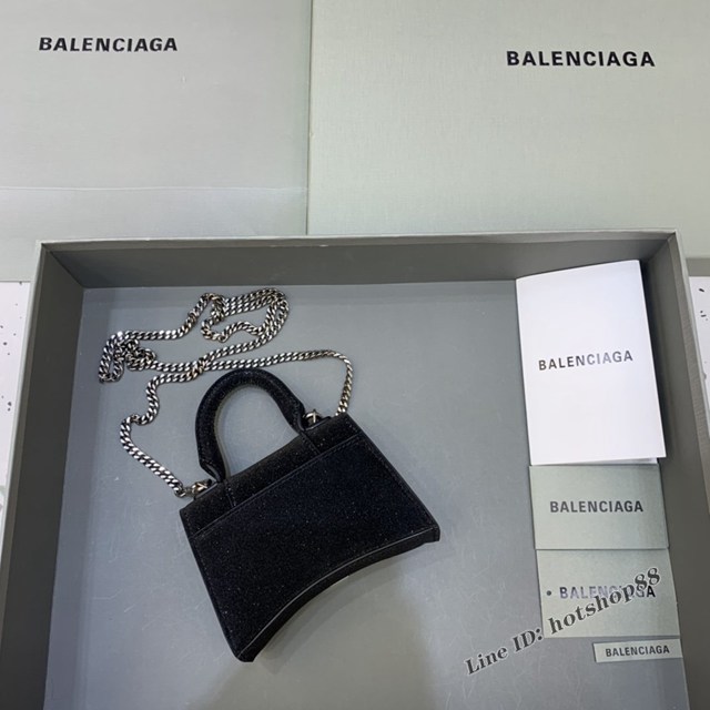 Balenciaga專櫃爆款手提女包 巴黎世家閃黑色mini Hourglass沙漏包 fyj1013